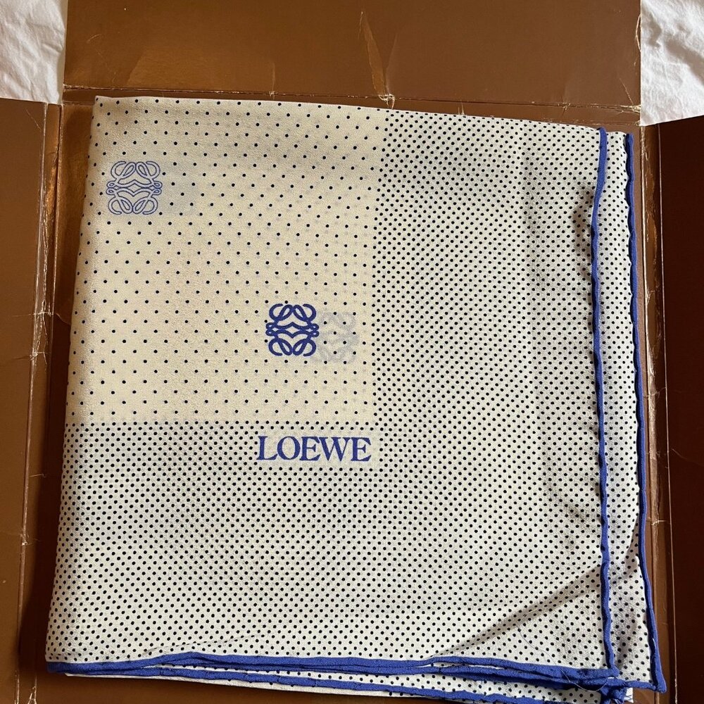 Loewe Vintage Silk Scarf Logo Blue Dot
